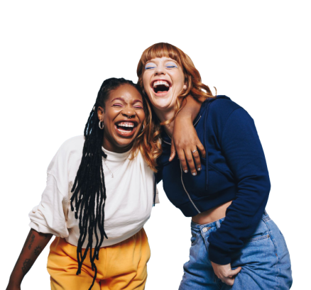 2 lachende vrouwen/tieners