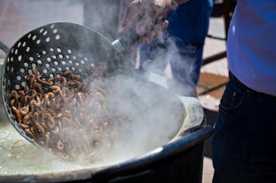 Garnalen koken tijdens demonstratie